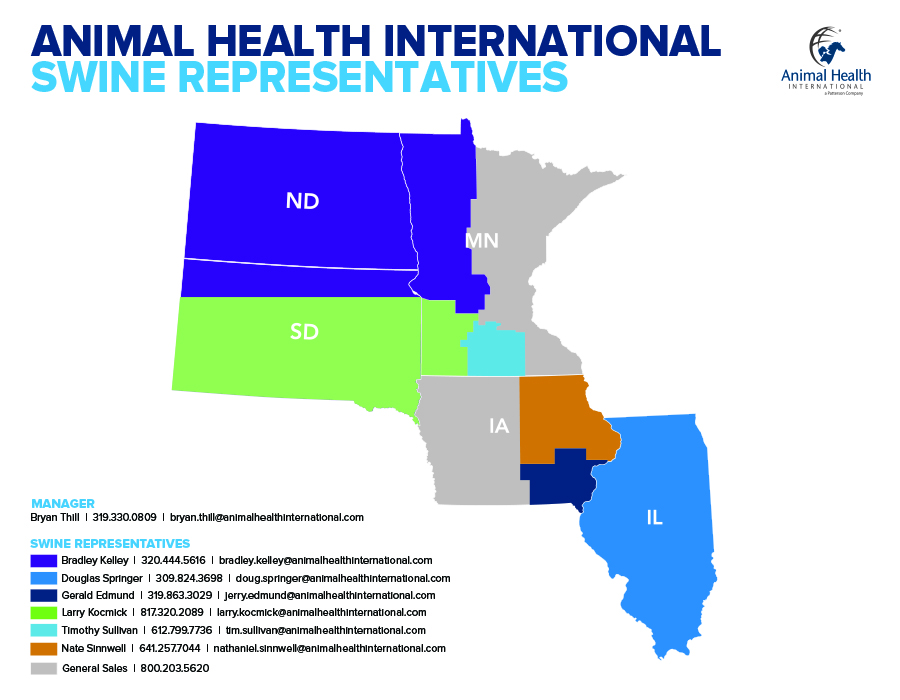 Territory map of Animal Health International swine representatives