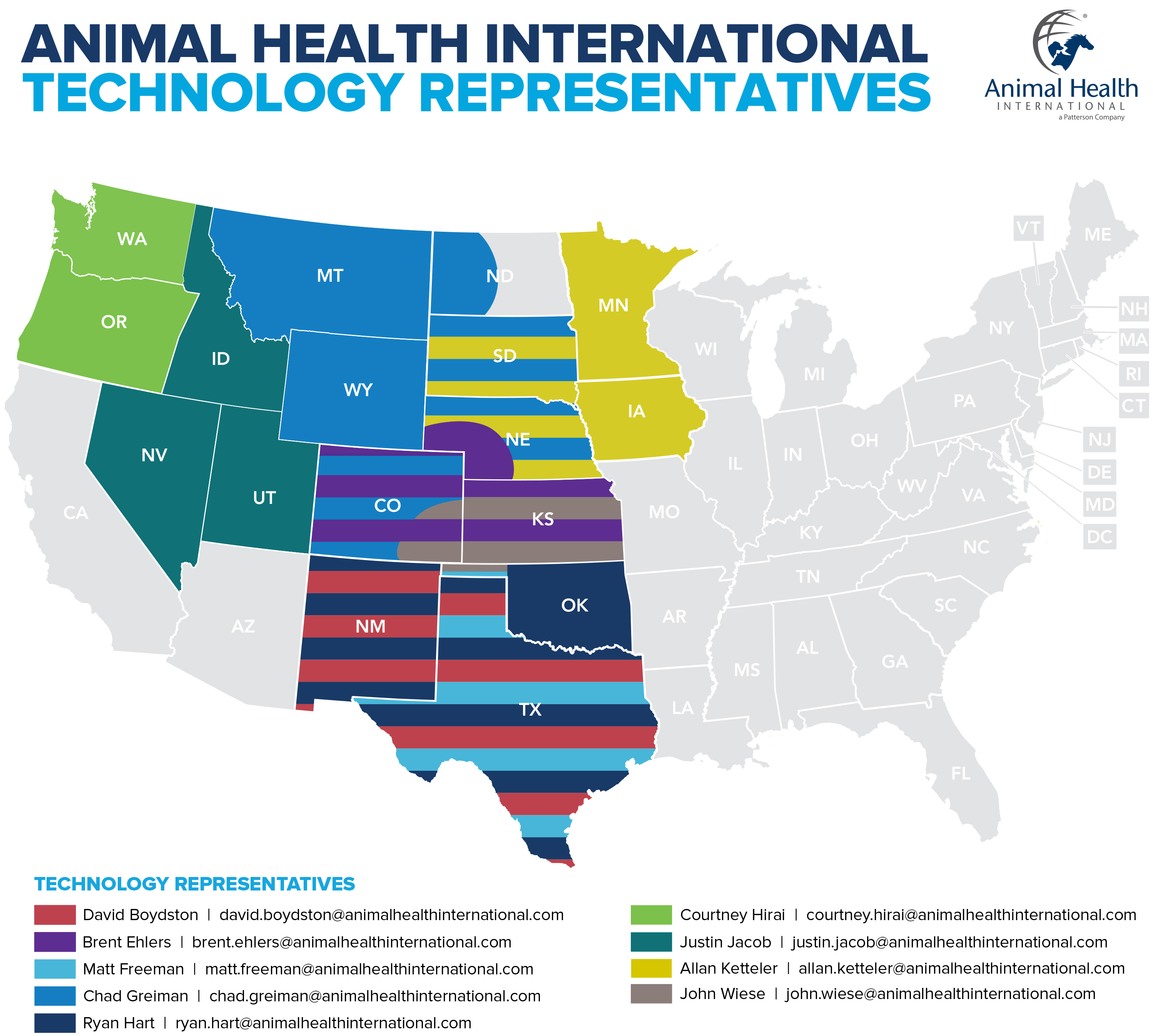 Territory map of Animal Health International technology representatives