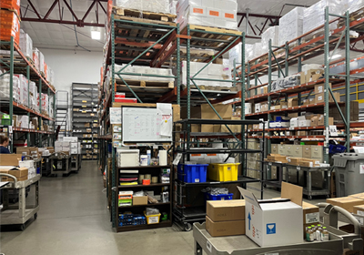 pharmaceuticals on shelves in warehouse