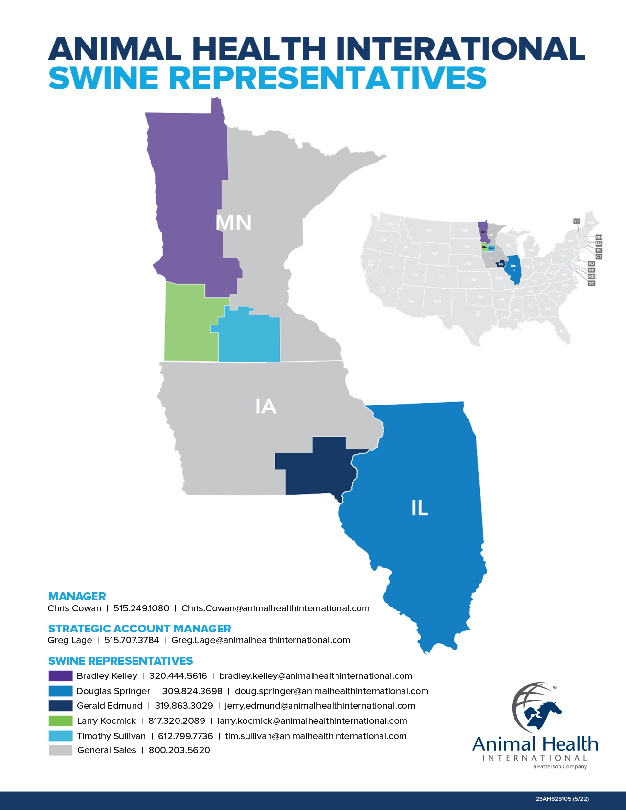 Territory map of Animal Health International swine representatives