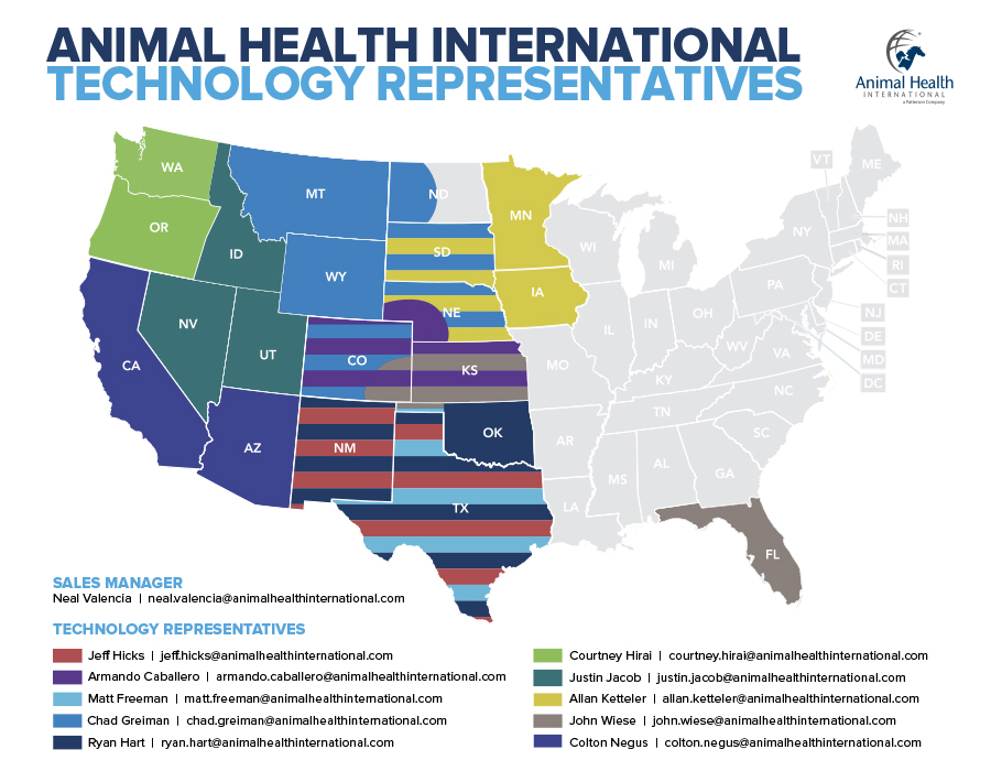 Territory map of Animal Health International technology representatives