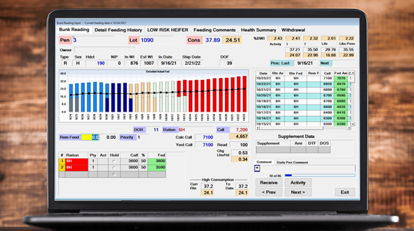 laptop screen showing software for animal producers